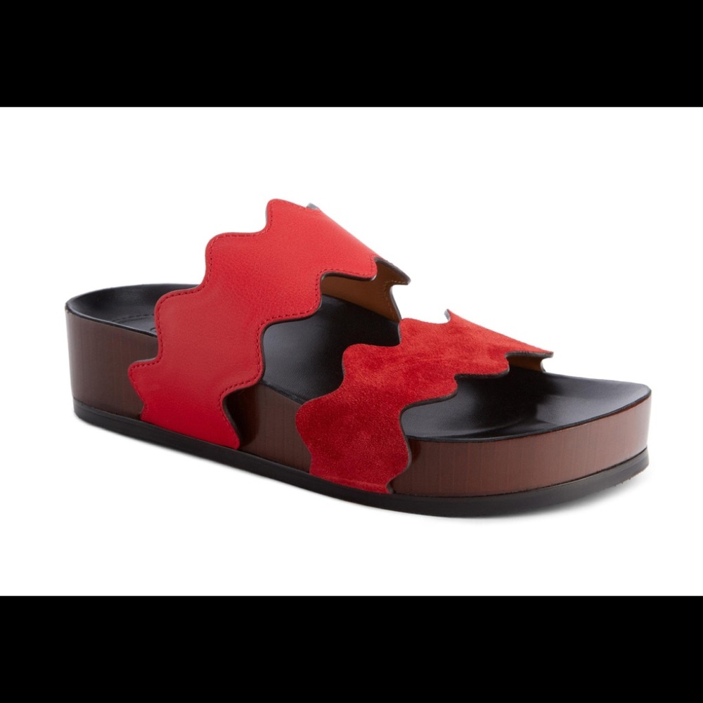 Chloe Sandals Lauren Red Scalloped Platform Slide